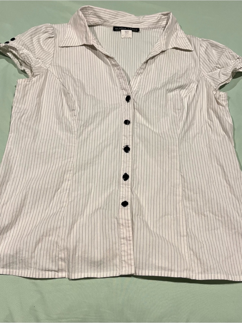 Gloria Lance vertical pinstripe button-up blouse, Med